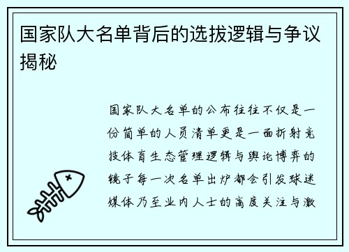 国家队大名单背后的选拔逻辑与争议揭秘